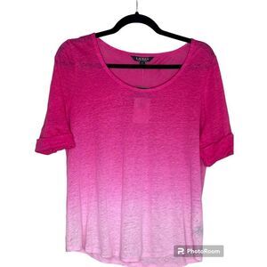 Lauren Ralph Lauren Womens 100% Linen Blouse Top Sz M Pink Ombré Short Sleeve